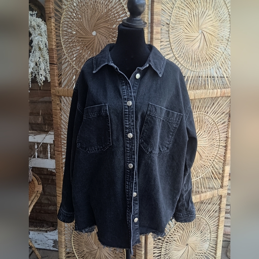 Topshop Charcoal 100% Cotton Denim Shirt Jacket_10 - Picture 4 of 11
